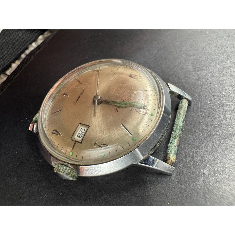 Vintage Timex Marlin Mens 1964 Hand Wind Date Watch Silver Tone 30mm No Band - Picture 5 of 8